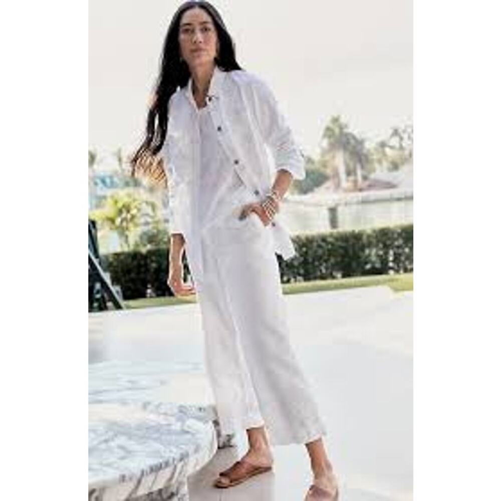 J. Jill Womens M White Linen Creased Front Wide Leg Crop Lightweight Casual Pant